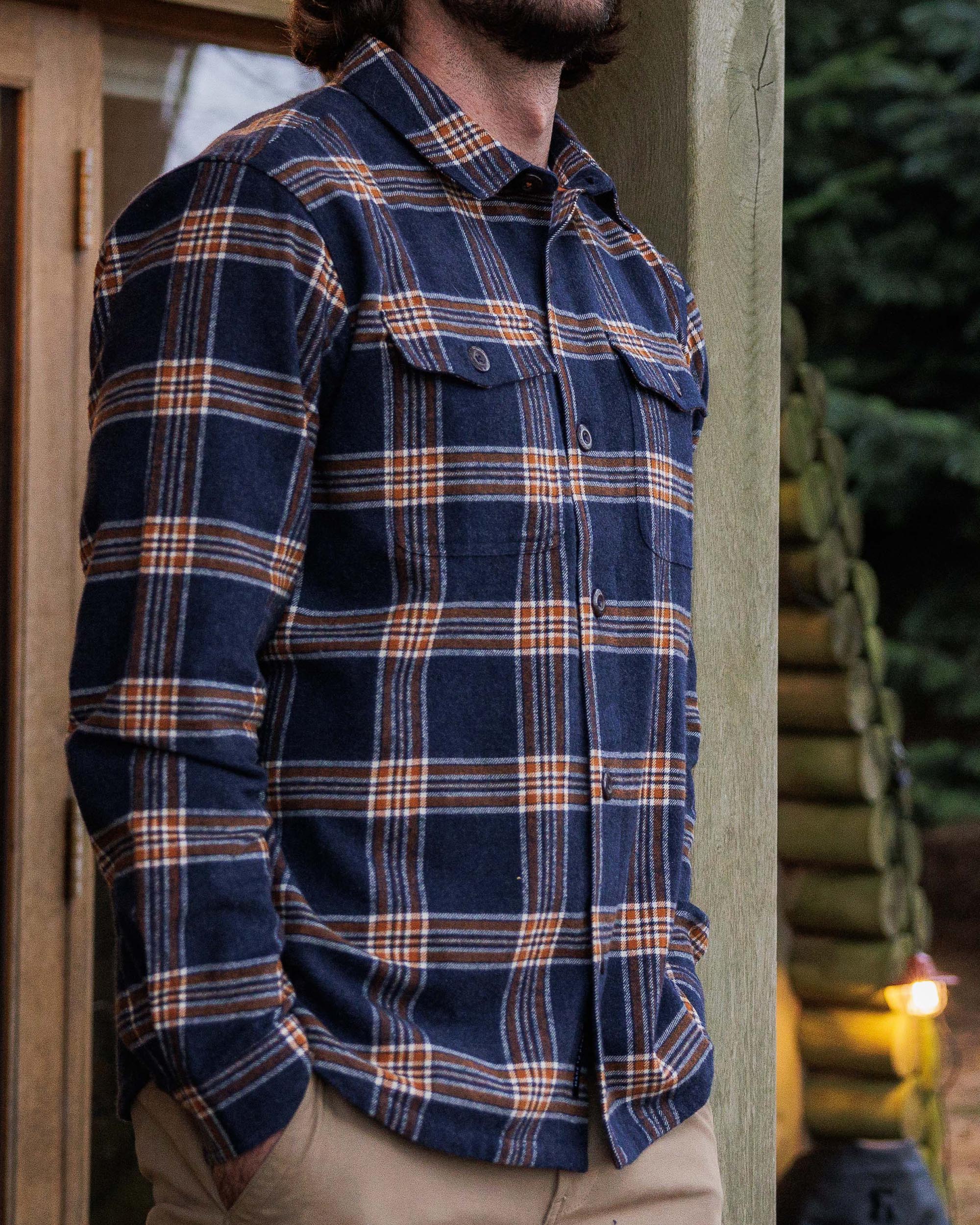 Rustic Organic Cotton Heavyweight Overshirt - Rich Navy Check