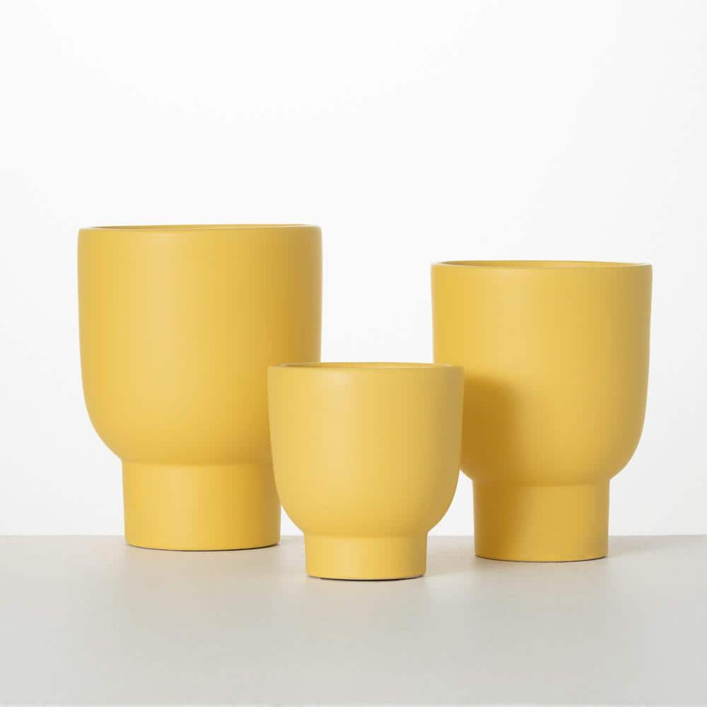 SULLIVANS 8.5 in. 7.5 in.  5.25 in. Matte Yellow Goblet Indoor Planters Set of 3 Ceramic CM3164