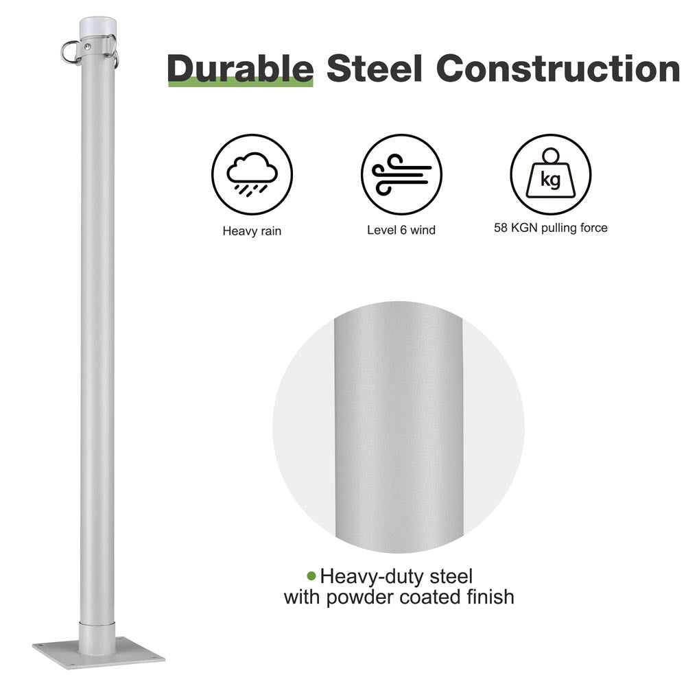 Yescom Shade Sail Posts (Pole, Base, Extension, D-Ring Clamp)