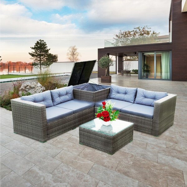 4 Piece Patio Sectional Wicker Rattan Outdoor Furniture Sofa Set - Overstock - 37256372