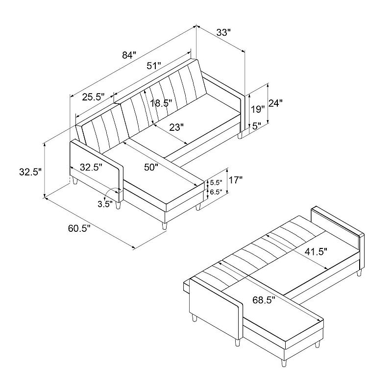 Atwater Living Karen Futon Sectional with Storage