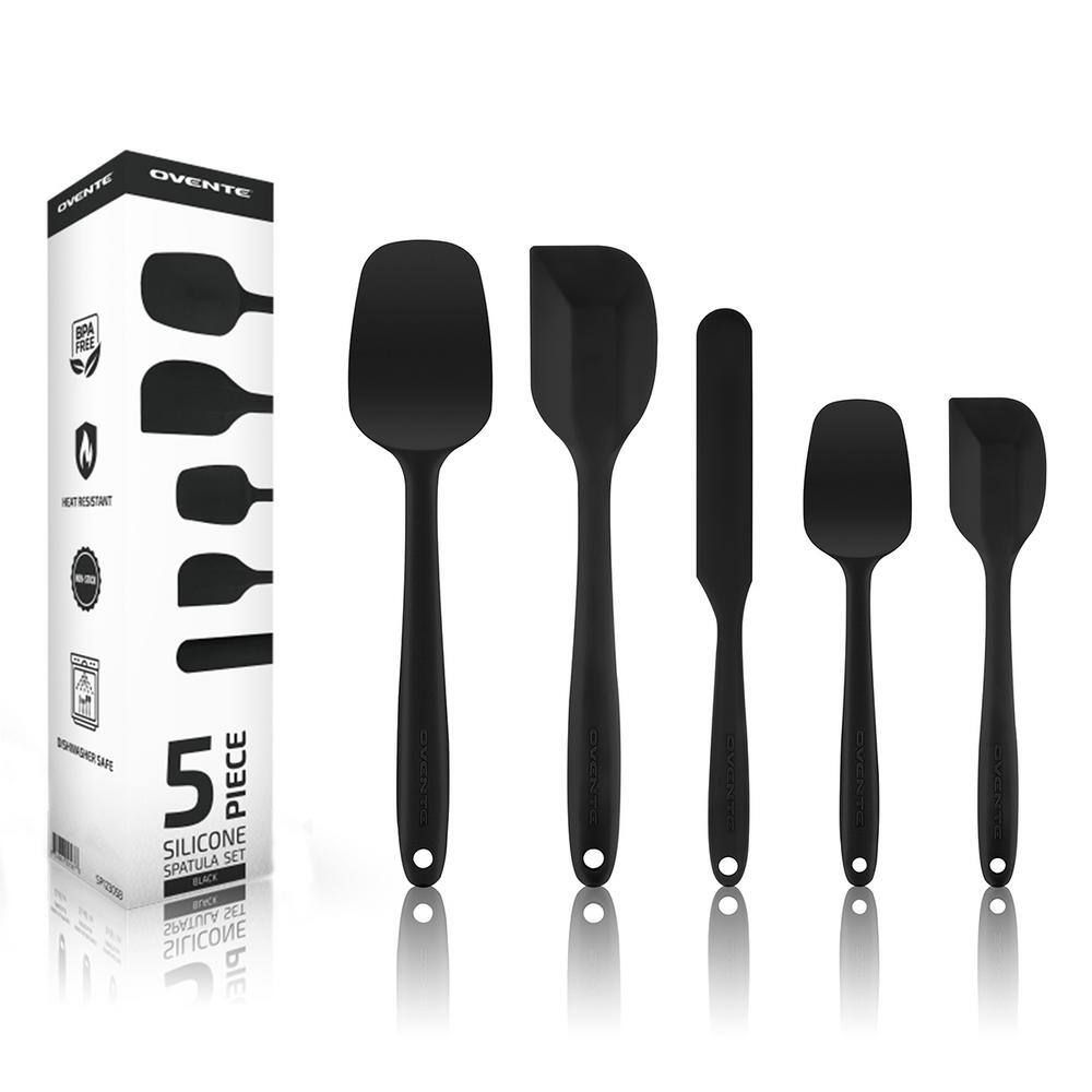 OVENTE Black Non-Stick Silicone Spatula Set with Heat Resistant  Stainless Steel Core Set of 5 SP12305B