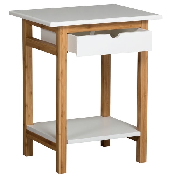 2 Tier Solid Bamboo Frame End Table with Drawer