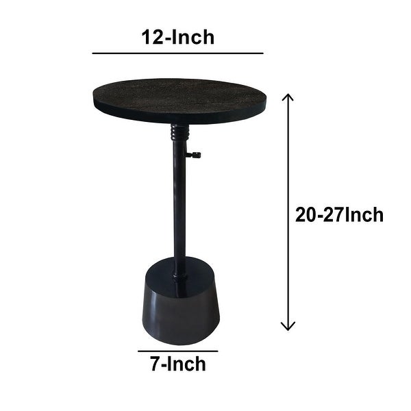 Aluminum Frame Round Side Table with Marble Top and Adjustable Height， Black