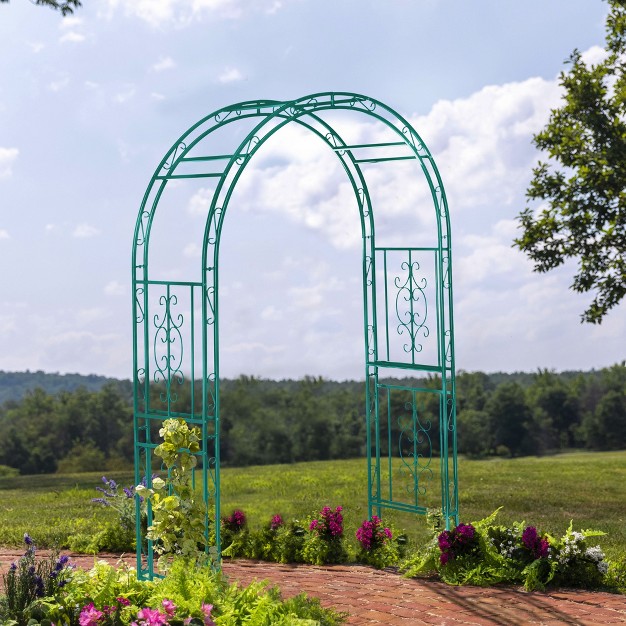 Evergreen Montebello Iron Garden Arbor Coastal Blue 53 X 84 X 23 Inches Fade And Weather Resistant Outdoor Decor