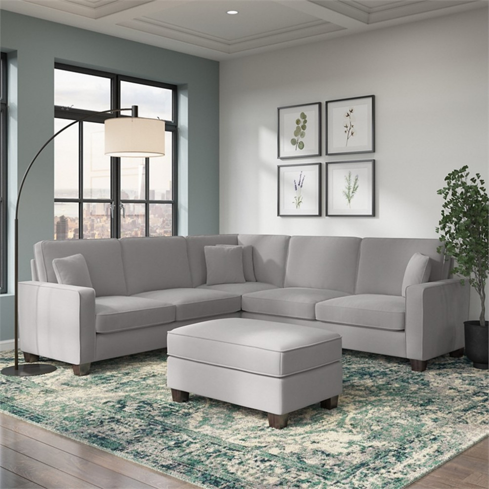 Stockton 99W L Shaped Sectional with Ottoman in Dark Gray Microsuede Fabric   Sectional Sofas   by Homesquare  Houzz