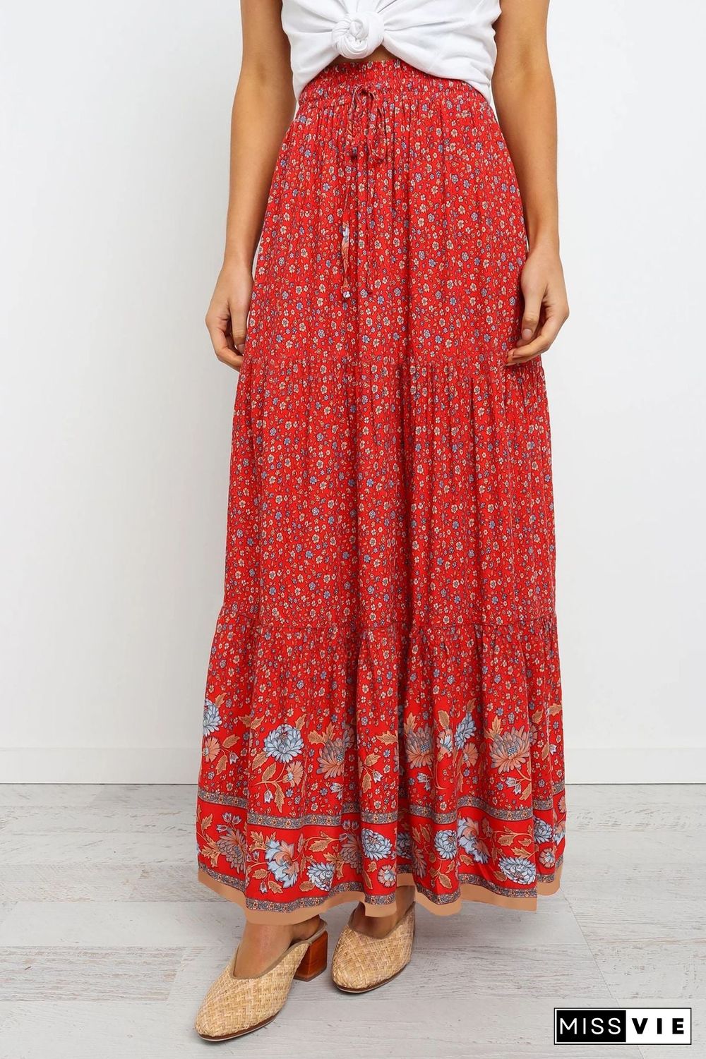 Floral Boho Casual Maxi Skirt