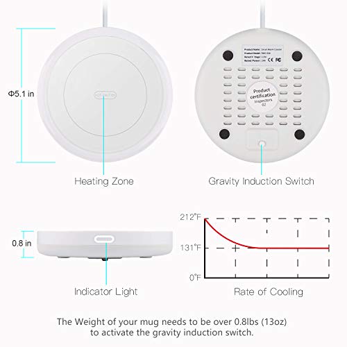 BESTINNKITS Smart Coffee Set Auto On Off Gravity induction Mug Office Desk Use Candle Wax Cup Warmer Heating Plate Up To 131F 55C 14oz White Set