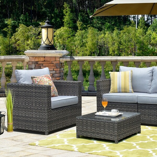 OVIOS Patio Furniture Deep Seat Wicker 6piece Set with Cushions