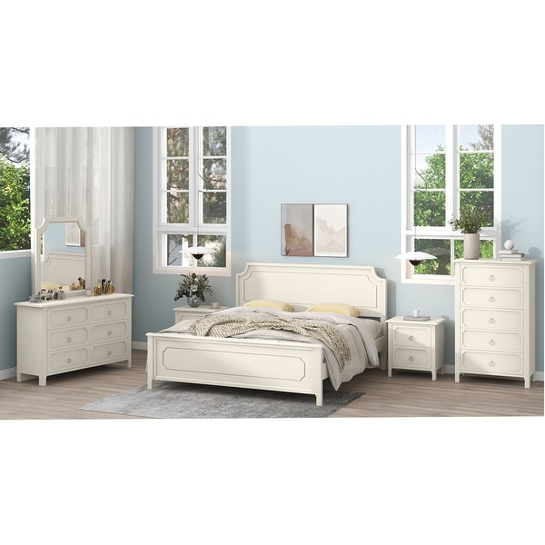 6PCS Bedroom Sets with Bed ，2 Nightstands， Chest， Mirror and Dresser - - 37374846