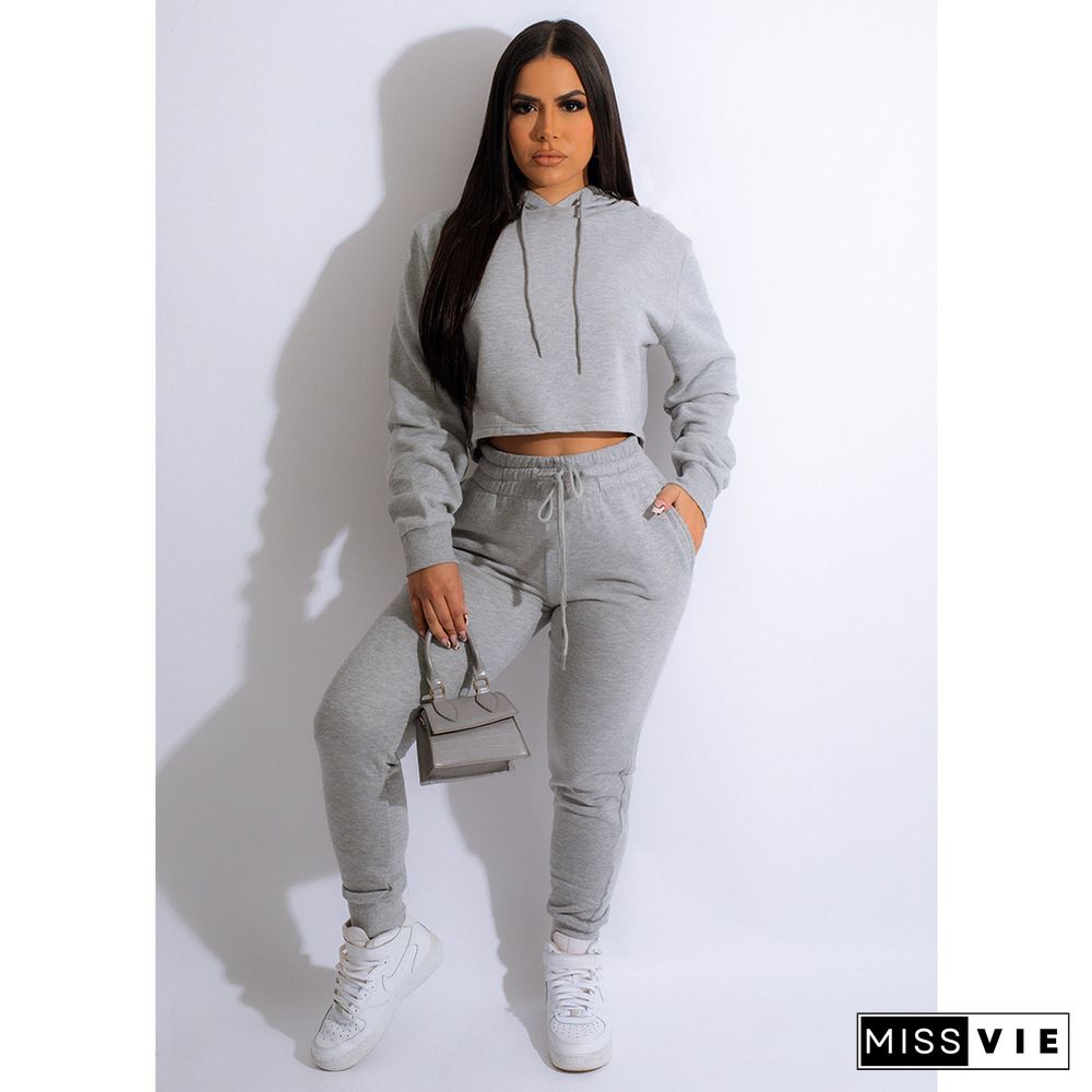 Solid Color Hoodies Crop Tops Joggers Pants Sweatsuits