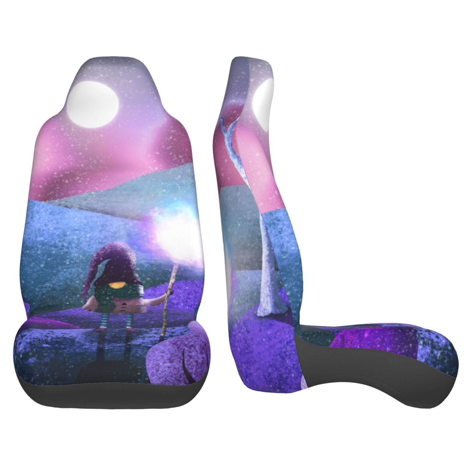 TEQUAN Front Seat Covers， Gnome Moon Snow Purple Pattern 2 Piece Car Seat Cover Fit Most Car SUV Truck Van