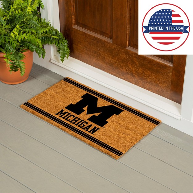 Evergreen University Of Michigan Logo Turf Mat Brown 28 X 16 Inches Indoor Outdoor Doormat