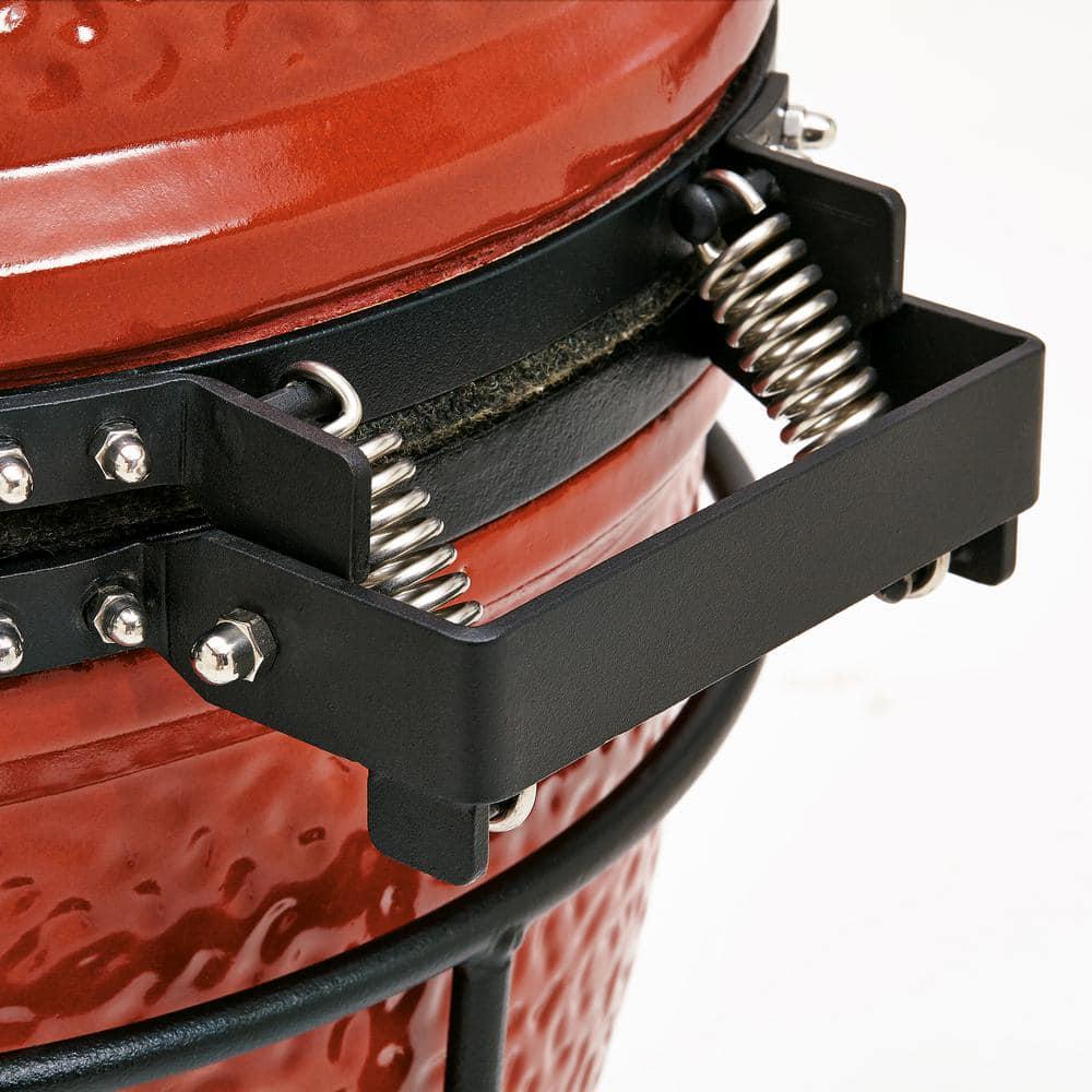 Kamado Joe Joe Jr 135 in Portable Charcoal Grill in Red with Cast Iron Cart Heat Deflectors and Ash Tool