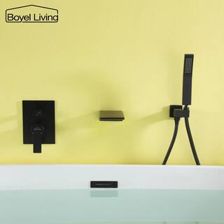 Boyel Living Single-Handle Wall Mount Roman Tub Faucet with Hand Shower in Matte Black SMD-88020B