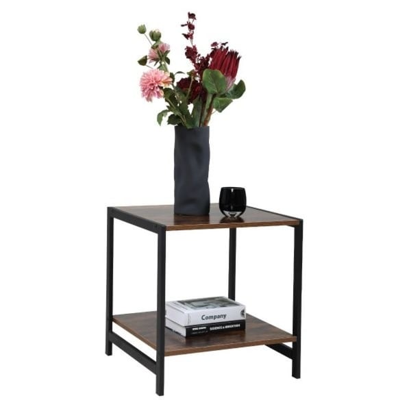 Compact Rustic Industrial Side Table W/ Storage Shelf - 18.9