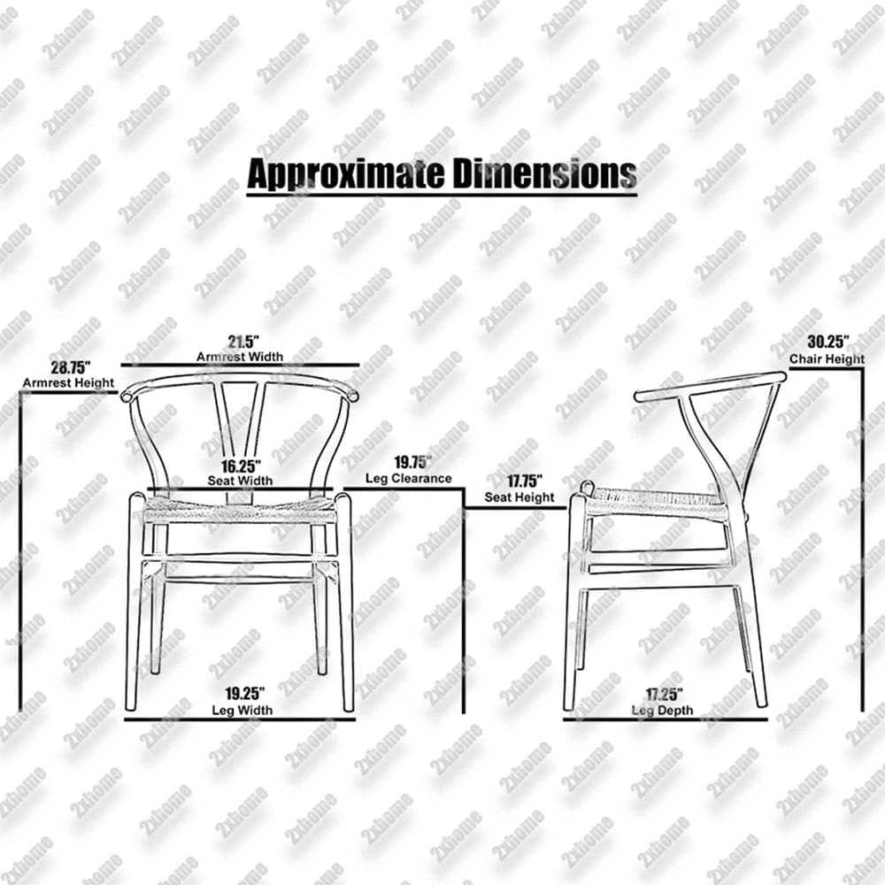 Set of 2 Modern Wood Elbow Chair Y Back For Kitchen Dining Room With Woven Wish Bone Seat Bedroom Restaurant Kitchen