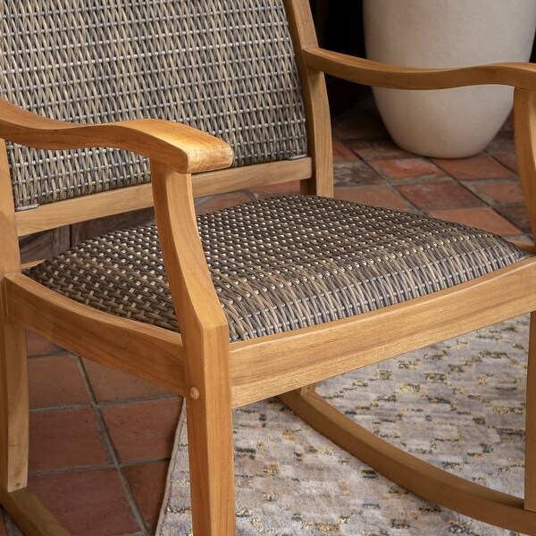 Cambridge Casual Dunham Solid Teak Wood Outdoor Wicker Rocking Chair