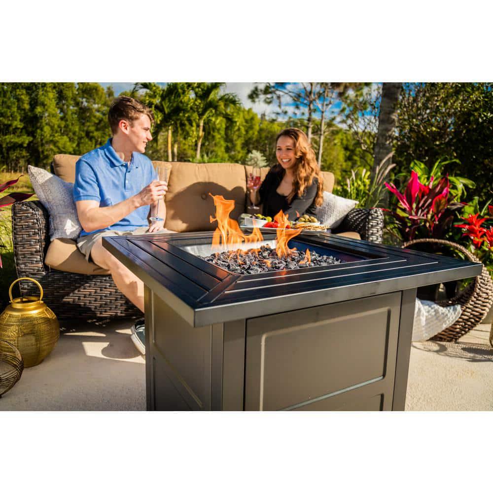 FIRE ISLAND 30 in W x 246 in H Square Steel Propane Black Slate Fire Pit with Stamped Steel Black Base and 50000 BTU Burner