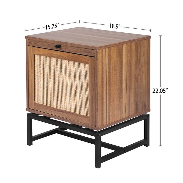 Natural Rattan Nightstand Storage End Table for Bedroom， Living Room