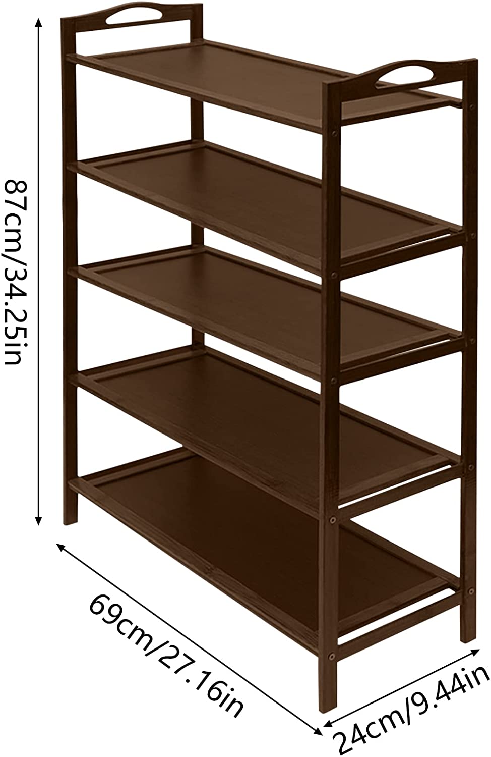 Flkoendmall 5-Tier Bamboo Shoe Rack Shoe Storage Organizer Shoe Shelf Brown for Entryway