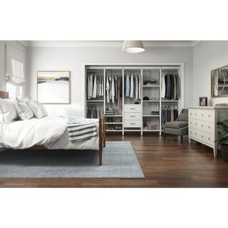 CLOSETS By LIBERTY 113 in. W White Adjustable Tower Wood Closet System with 3 Drawers and 18 Shelves HS74567-RW-10