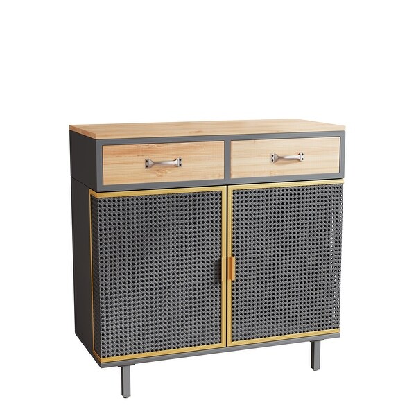 2 Drawer Sideboard Made with Iron and Carbonized Bamboo