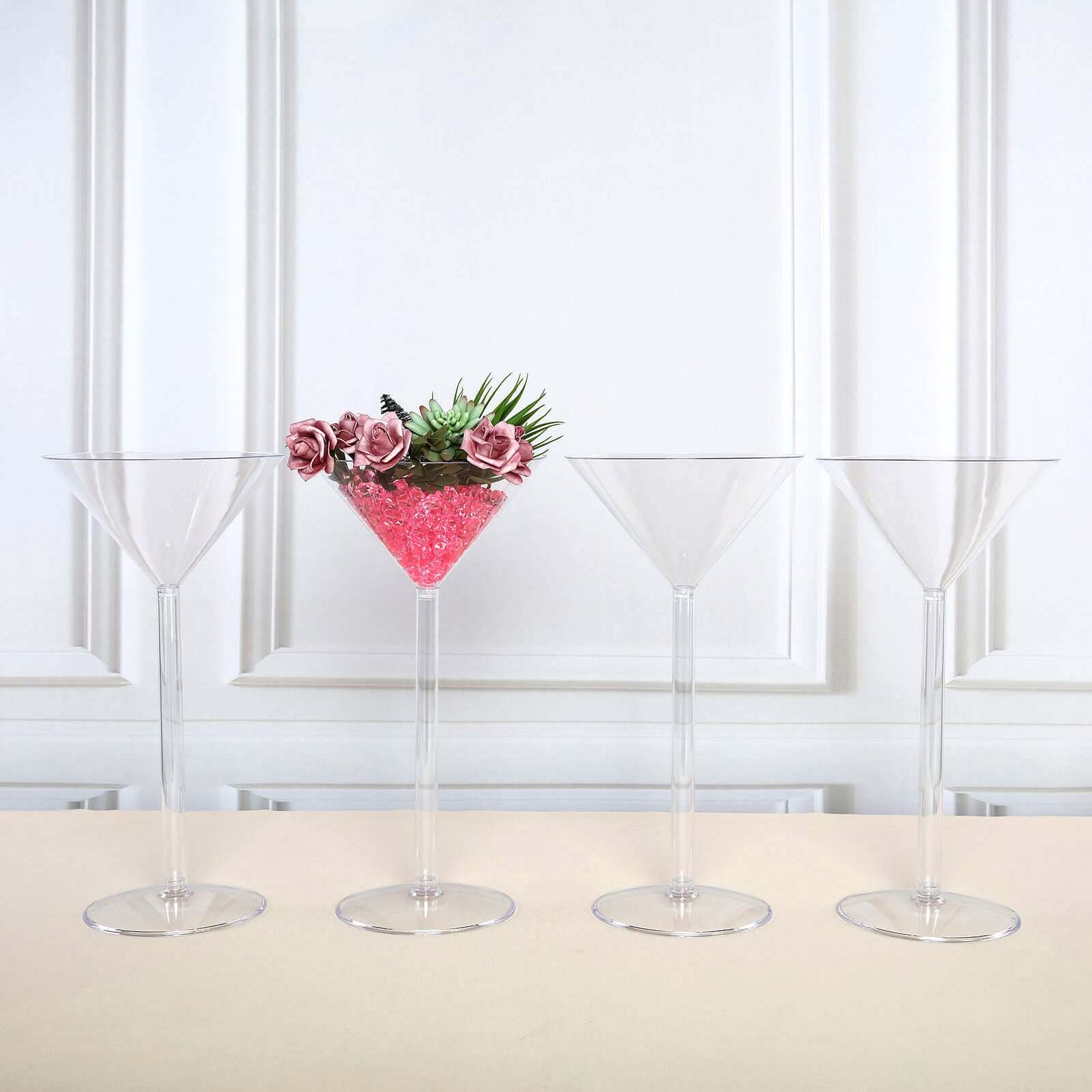 4 Pack Clear Plastic Martini Glass Flower Vases, Wedding Centerpieces 18