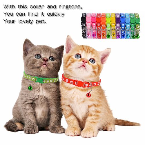 SHIYAO 12Pcs Footprint Cat Collar with Bell Dog Cat Collar Buckle Adjustable Cat Dog Collar or Seatbelts