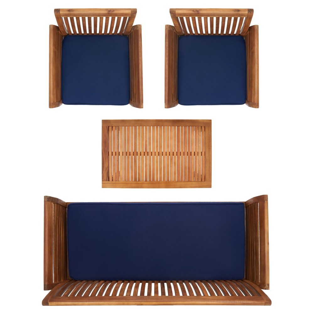 SAFAVIEH Outdoor Living Carson 4 piece Teak Brown/Navy Patio Set