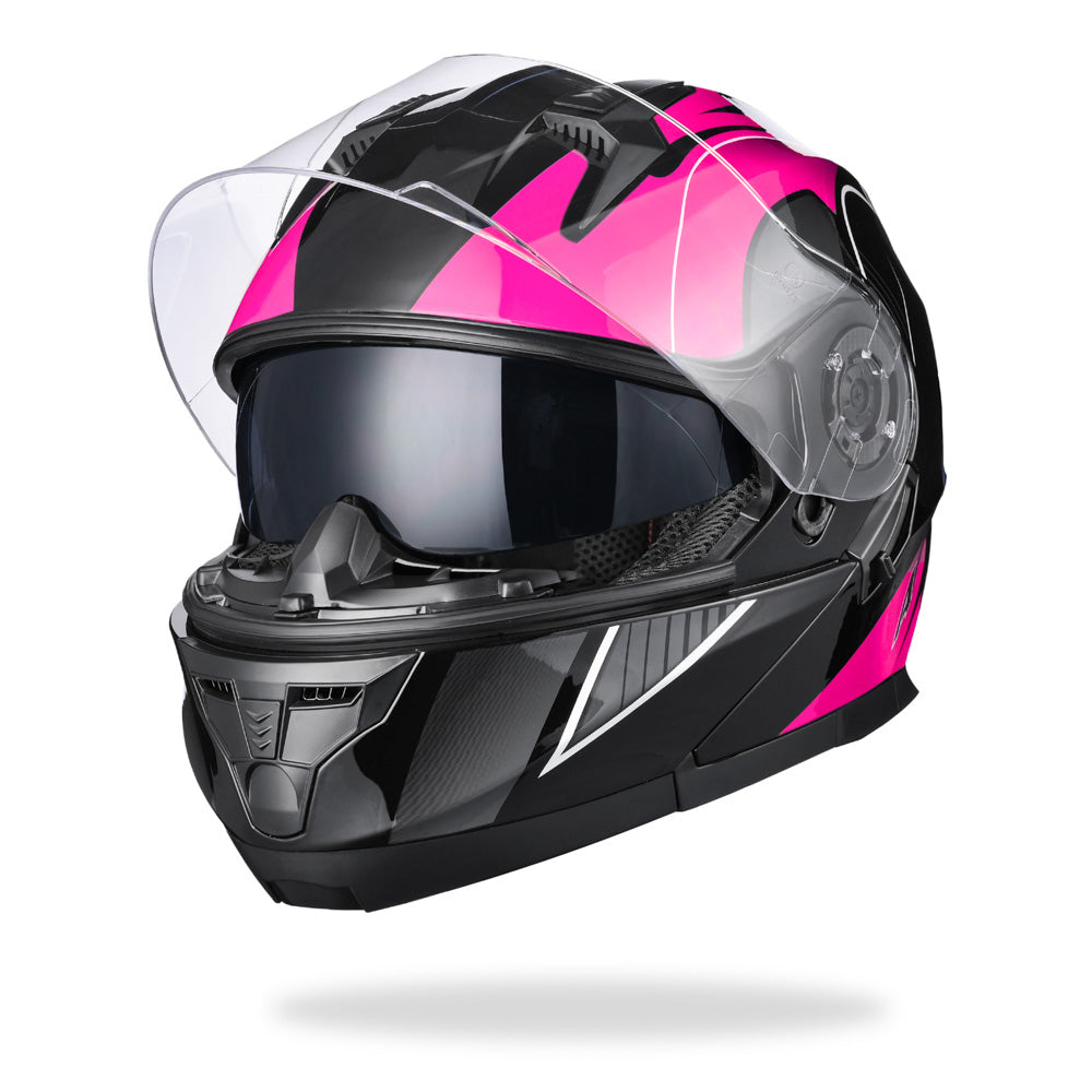 AHR RUN-M3 Modular Helmet Flip Up DOT 2-Visors Black Pink