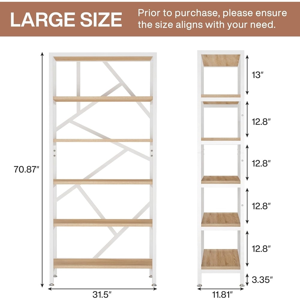 71 Inch Industrial Bookshelf  6 Tier Etagere Bookcase  Free Standing Open Book Shelves Storage Display Shelf