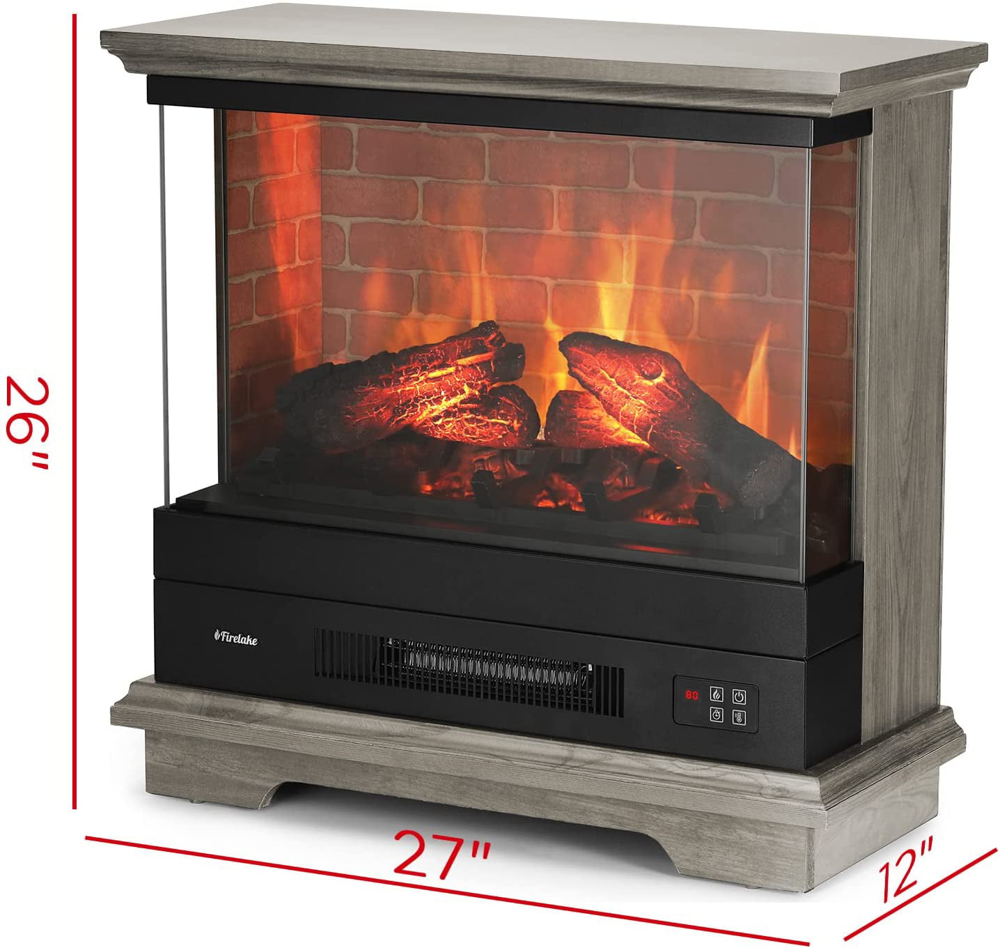 TURBRO Firelake 27-Inch Electric Fireplace Heater - Freestanding Fireplace with Mantel, No Assembly Required - 7 Adjustable Flame Effects, Overheating Protection, CSA Certified - 1400W, Gray Wash