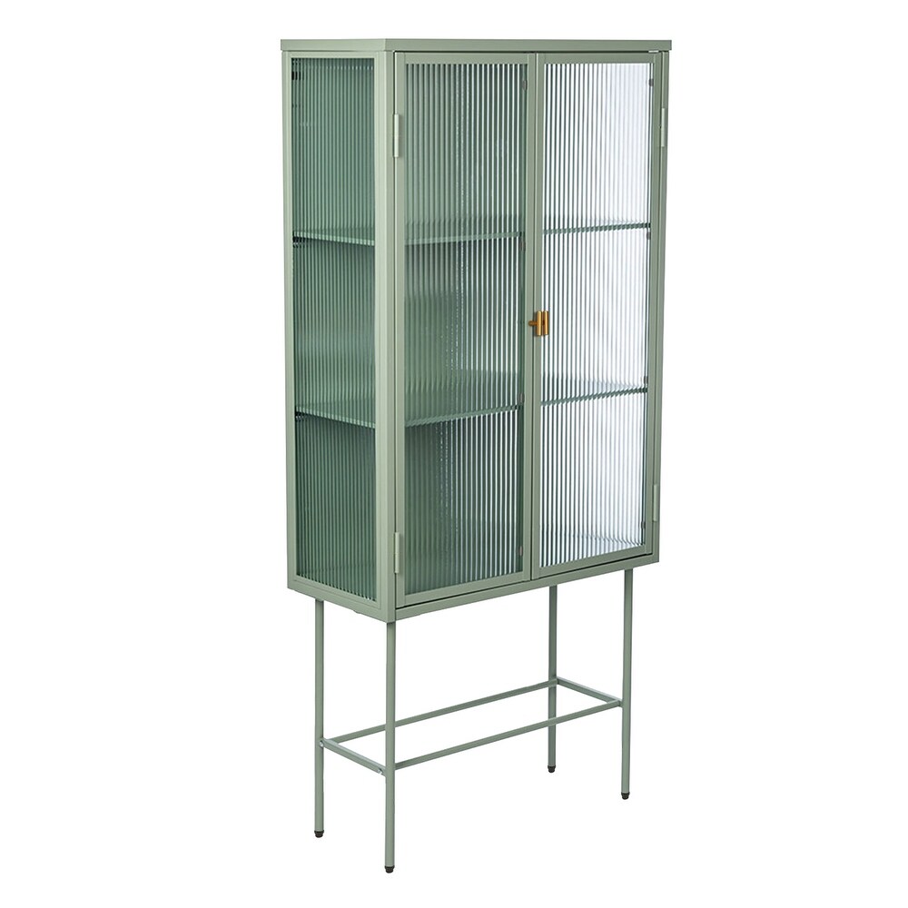 Retro Style Glass High Cabinet with Three Wide Enclosed Shelves