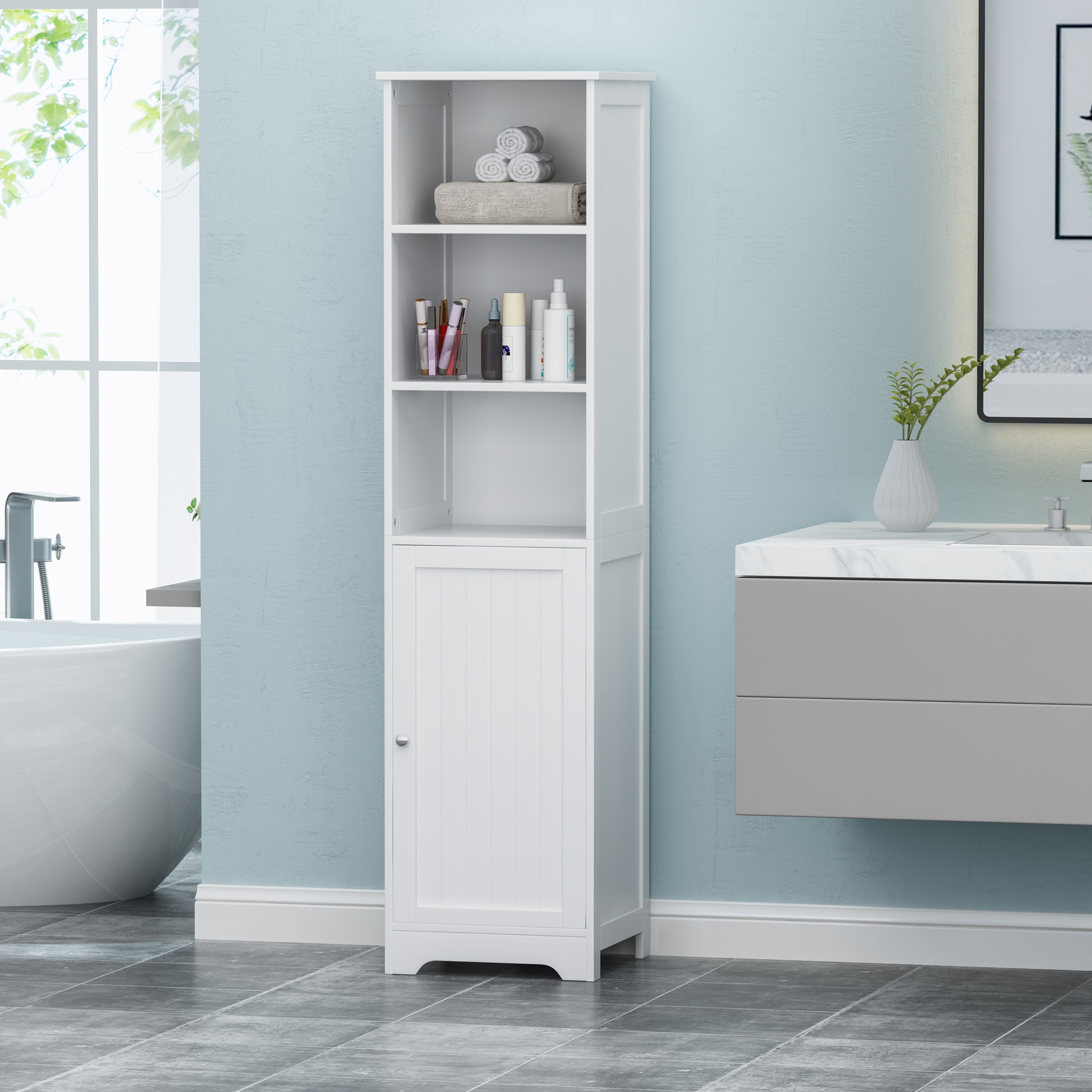 Bakari Contemporary Free Standing Linen Tower Storage Bathroom Cabinet