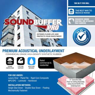 100 sqft. 33.4ft. x 3ft. x .049 in. Commercial Grade High-Density Synthetic Rubber Underlayment for All Floorings SOUNDBUFFERPRO