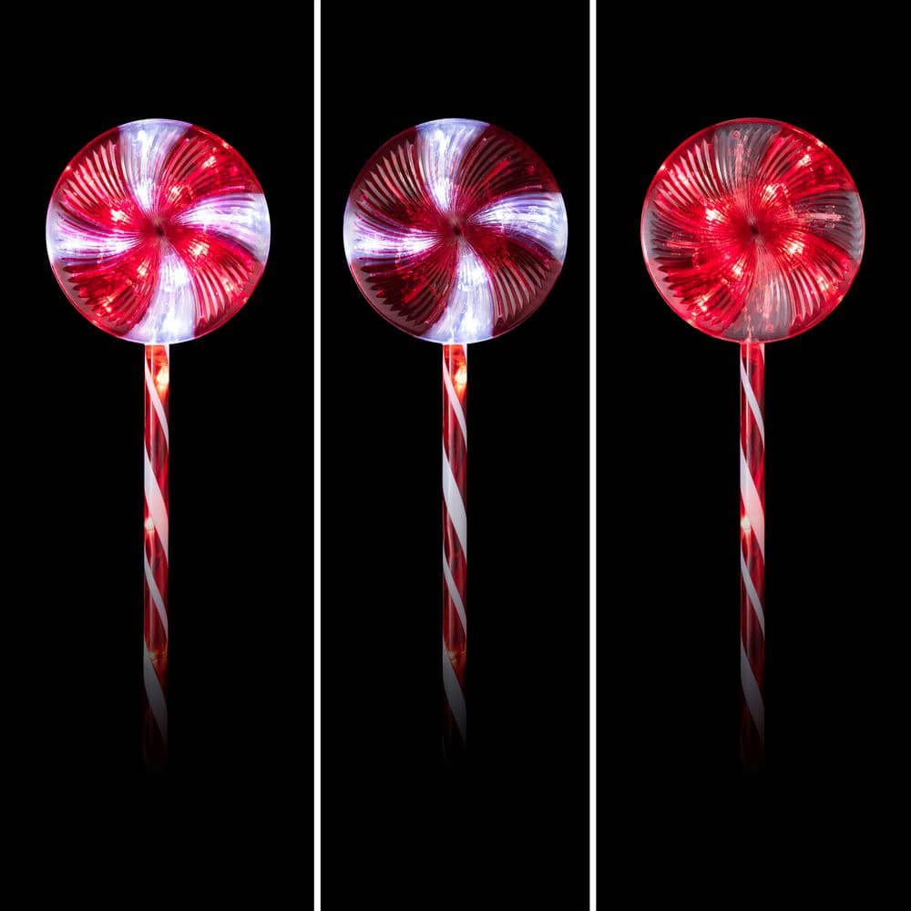 Alpine Corporation 28 in. Tall Candy Cane Pathway with Red and White LED Lights, Set of 3 COR114T-3