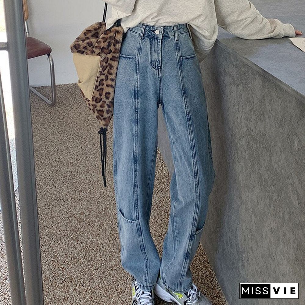 Woman Jeans High Waist Clothes Wide Leg Denim Clothing Blue Streetwear Vintage Quality Fashion Harajuku Straight Pants