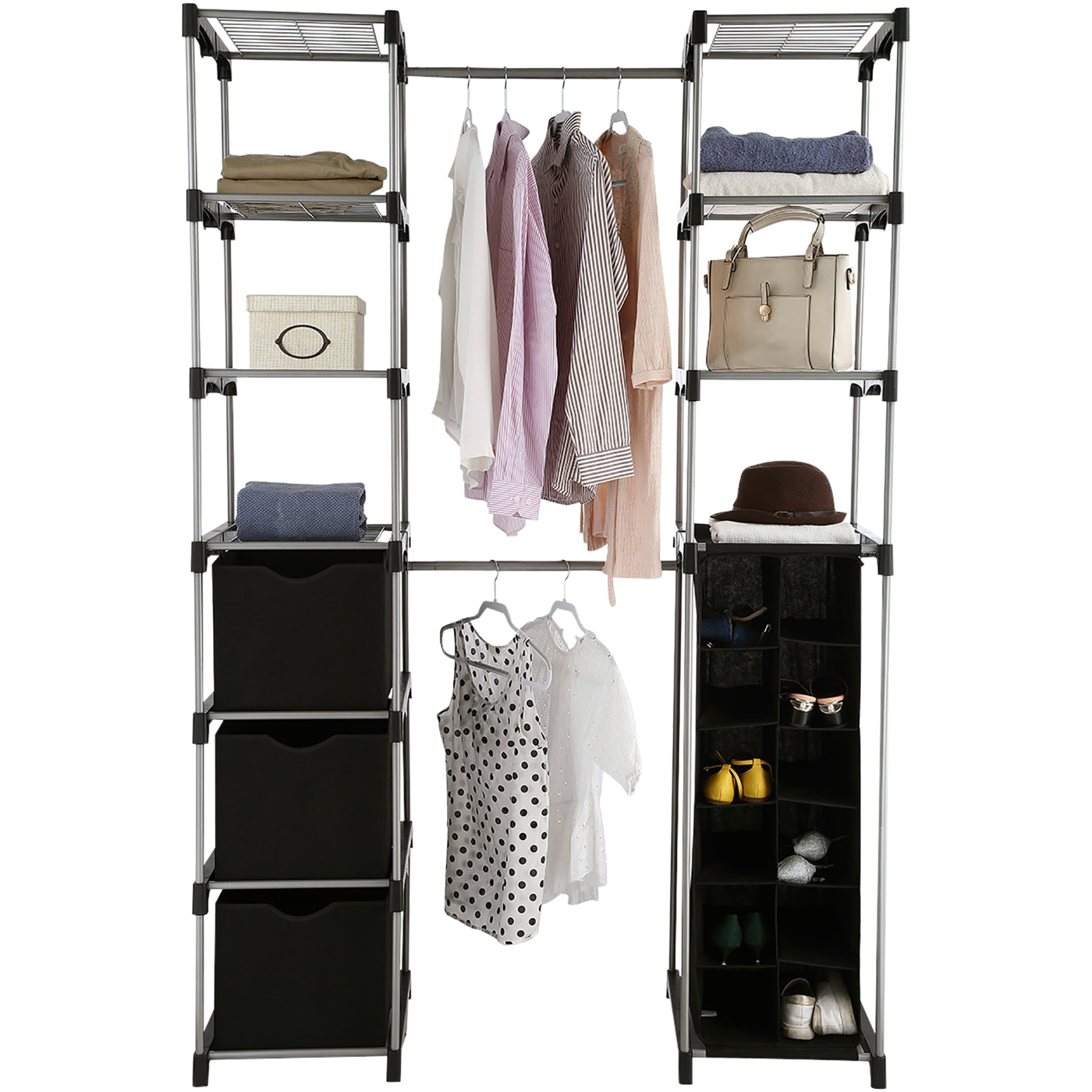 Mainstays Closet Organizer, 2-Tower 9-Shelves, Easy to Assemble, Black