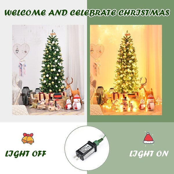 5FT 6FT Artificial Christmas Tree Hinged Fir Pencil Tree with Lights