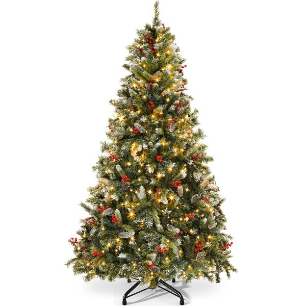 6/7.5/9 FT PreLit Frosted Pine Artificial Christmas Tree with LED Lights