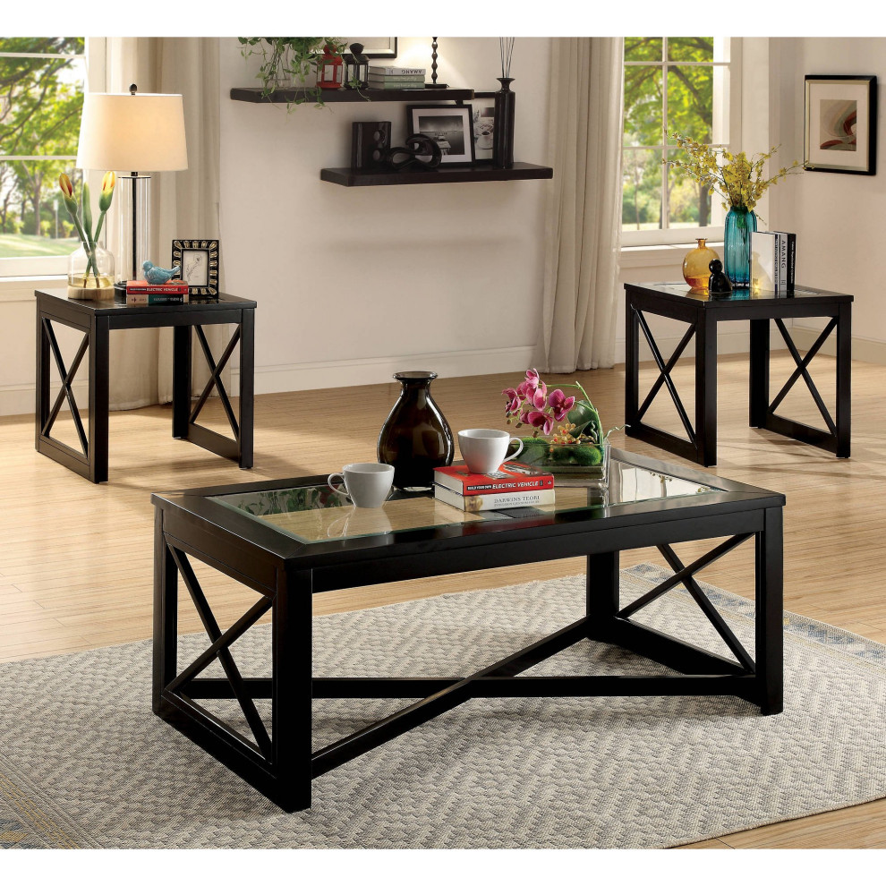 Contemporary Coffee Table  Crossed Base xAccented Sides With Clear Glass Top   Transitional   Coffee Tables   by Declusia  Houzz