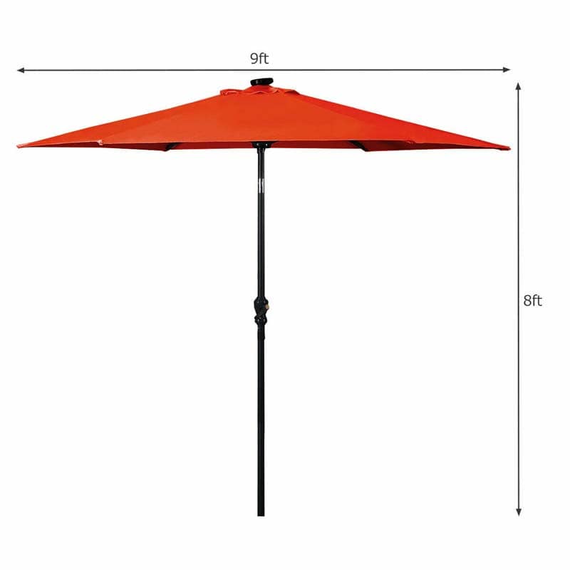 9 FT Tilt Outdoor Patio Umbrella with 18 Solar LED Lights & Crank, Table Umbrella for Pool Deck Backyard