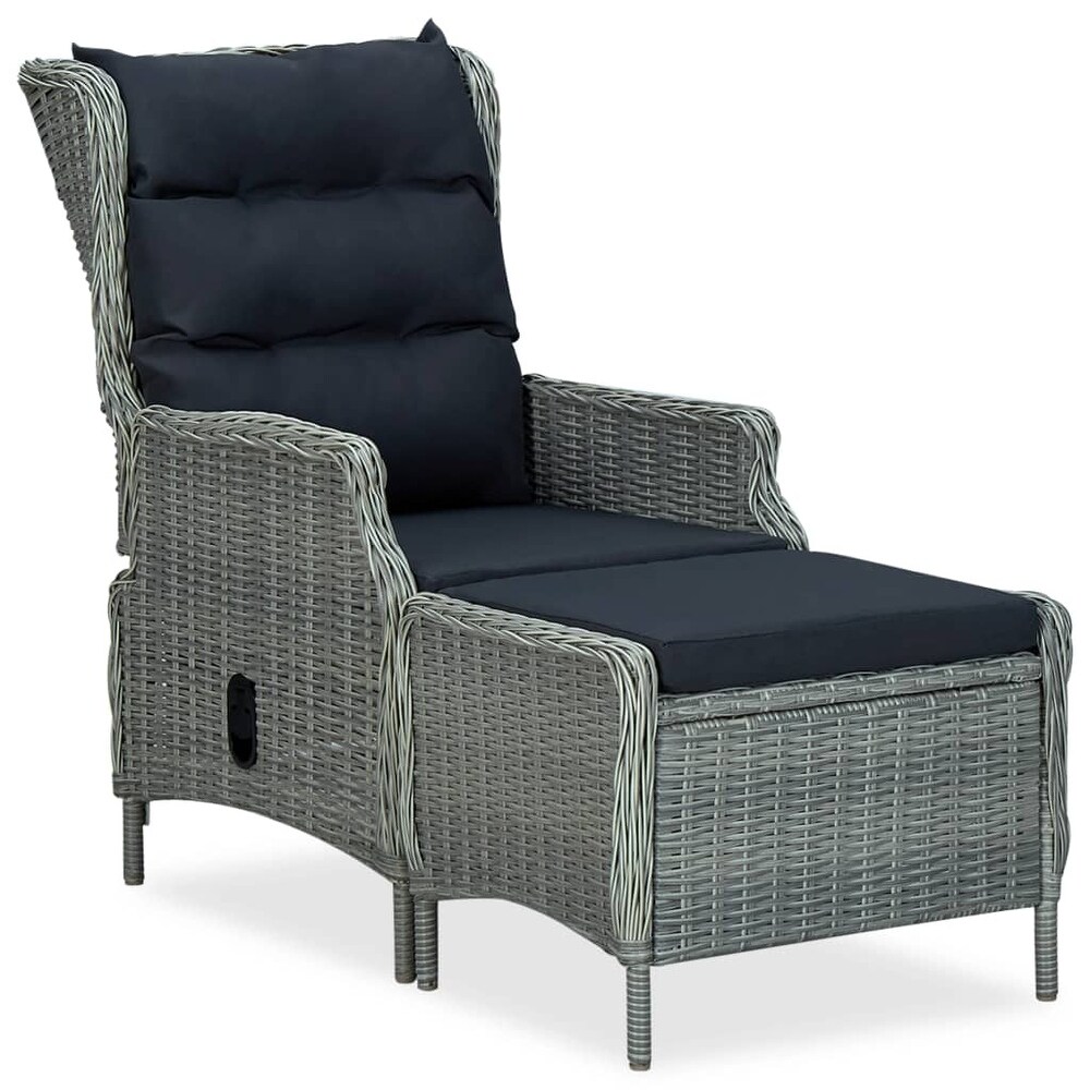 vidaXL Reclining Patio Chair with Footstool Poly Rattan Light Gray   Grey