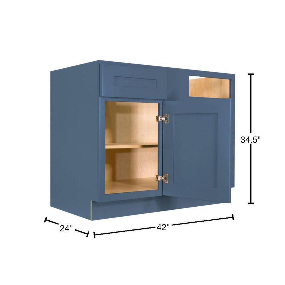 LIFEART CABINETRY Lancaster Blue Plywood Shaker Stock Assembled Blind Corner Kitchen Cabinet (42 in. W x 34.5 in. H x 24 in. D) ALB-BBC42