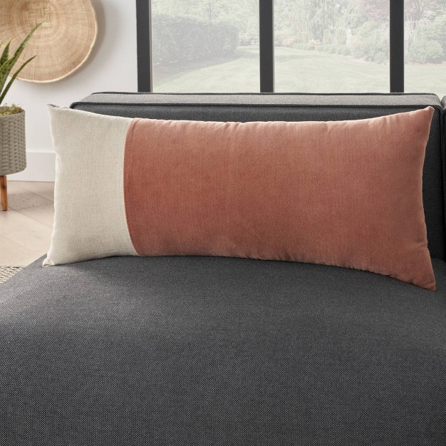 Oversized Cotton Velvet Linen Colorblock Indoor Lumbar Throw Pillow Blush Mina Victory