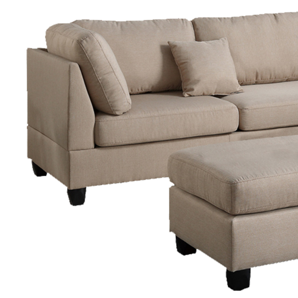 Benzara BM168774 Linen Fabric 3 Pieces Sectional  Sand Beige   Transitional   Sectional Sofas   by Uber Bazaar  Houzz