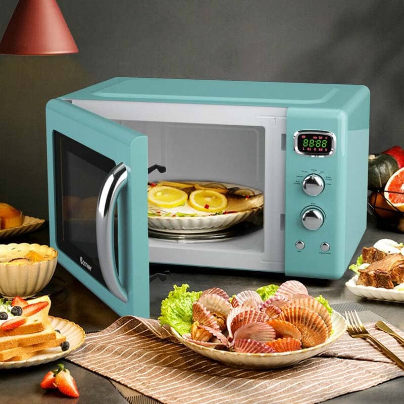 0.9Cu.ft Retro Countertop Microwave Oven, 900W with Defrost & Auto Cooking Function, Glass Turntable