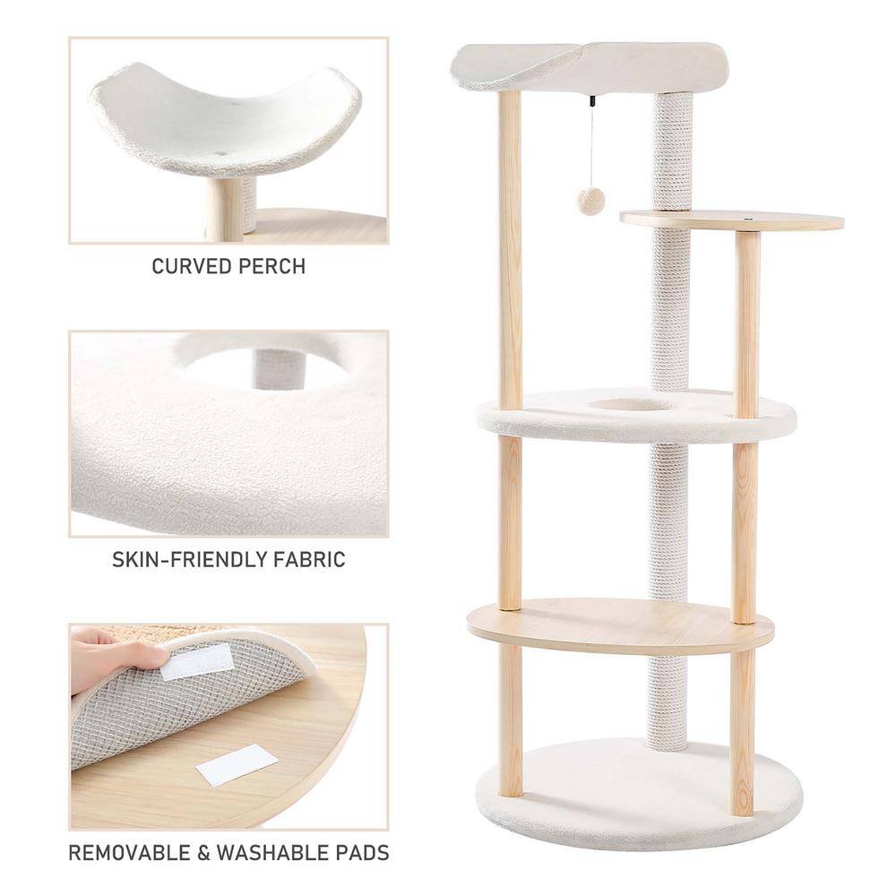 Foobrues Wooden Multi-level Cat Tower Curious Hole with Scratching Posts PSL-23170499