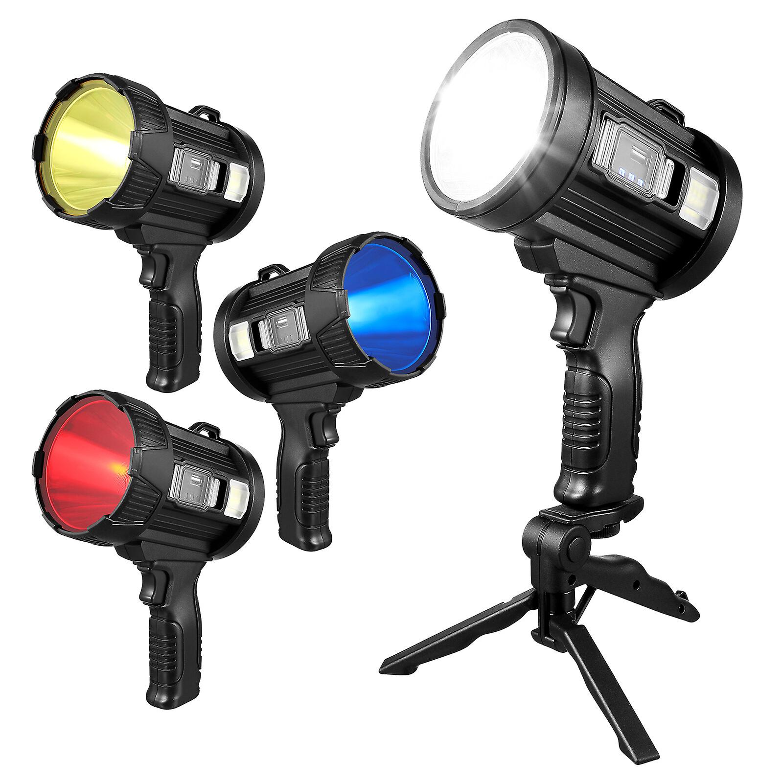 Led Searchlight Rechargeable Side Light Handheld Flashlight 15800lm Super Bright Spotlight With Tripod For Camping Fishing